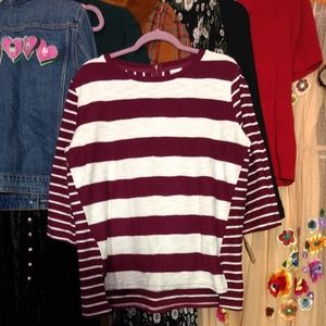 Merona Berry & White Striped 3/4 Sleeve Sweater XL